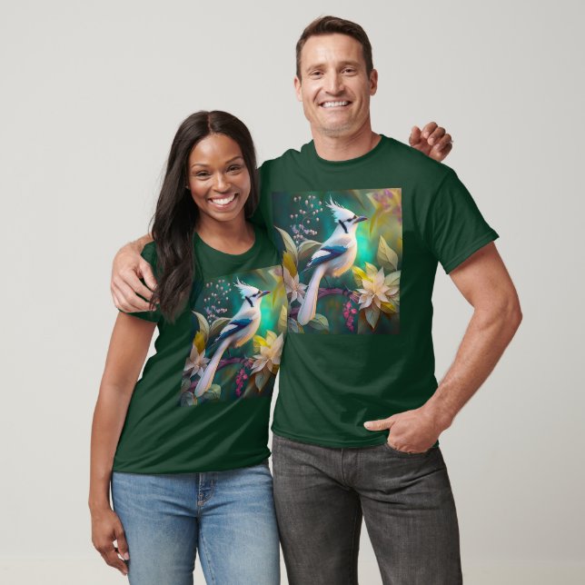 White Tufted Teal Wing Jay Fantasy Bird T-Shirt (Unisex)