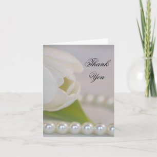 White Tulip and Pearls Bridesmaid Thank You Card