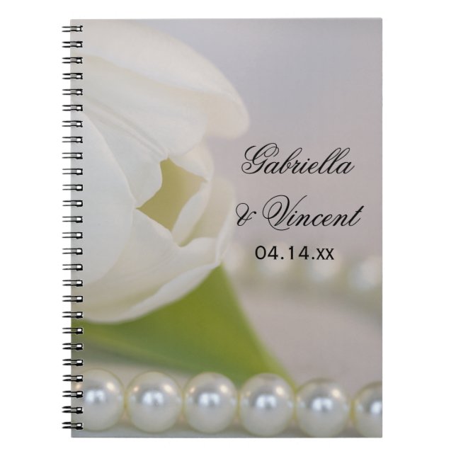 White Tulip and Pearls Spring Wedding Notebook (Front)