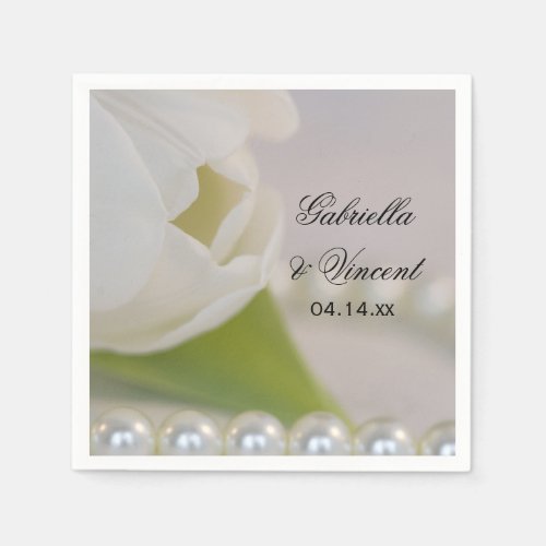 White Tulip and Pearls Spring Wedding Paper Napkins