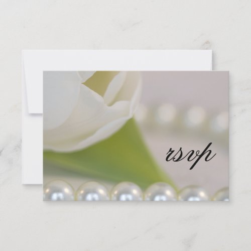 White Tulip and Pearls Spring Wedding RSVP Card