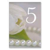 White Tulip and Pearls Spring Wedding Table Number (Back)