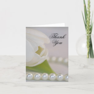 White Tulip and Pearls Spring Wedding Thank You Card