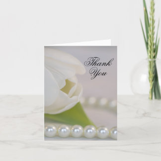 White Tulip and Pearls Spring Wedding Thank You Card