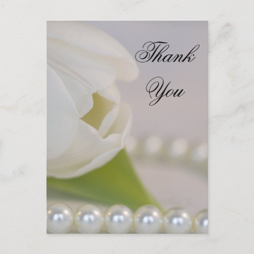 White Tulip and Pearls Spring Wedding Thank You Postcard