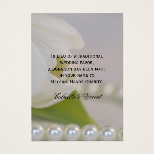 Customizable White Tulip and Pearls Wedding Charity Favor Card Business Card Templates