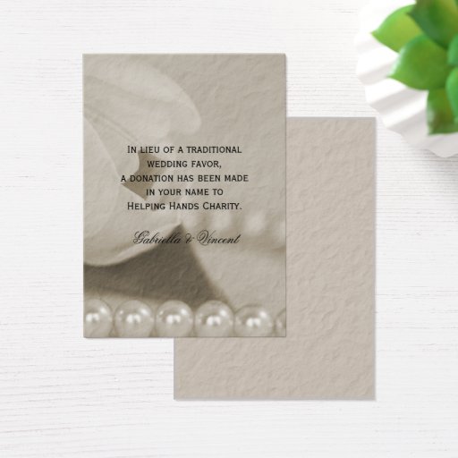 Customizable White Tulip and Pearls Wedding Charity Favor Card Business Card Template