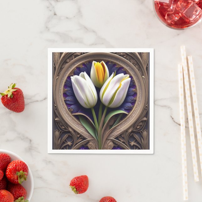 White Tulip Art Nouveau Design, Napkins (Insitu)