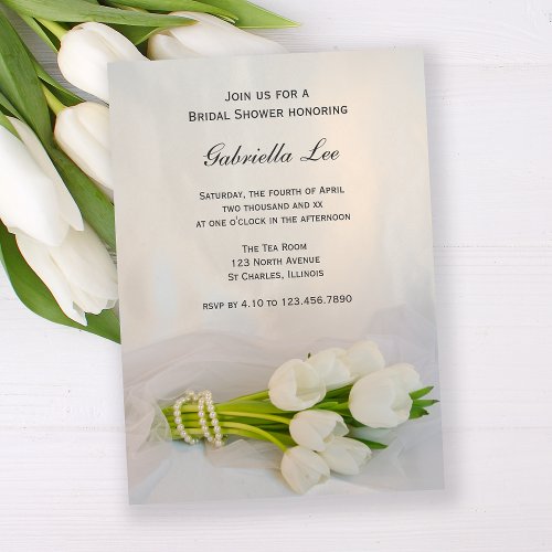 White Tulip Bouquet Spring Bridal Shower Invitation