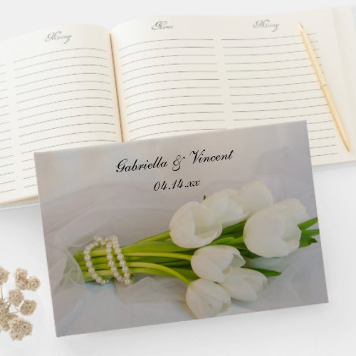 White Tulip Bouquet Spring Wedding Guest Book