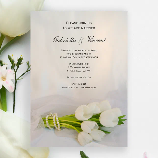 White Tulip Bouquet Spring Wedding Invitation | Zazzle