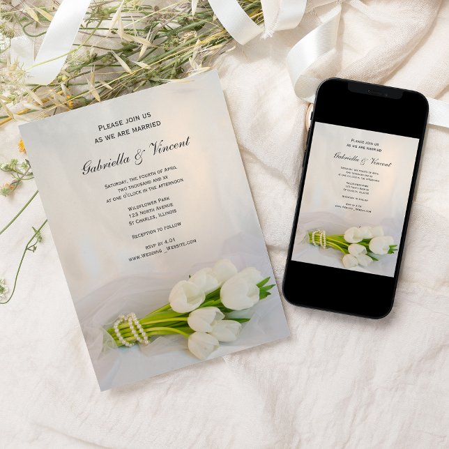 White Tulip Bouquet Spring Wedding Invitation | Zazzle