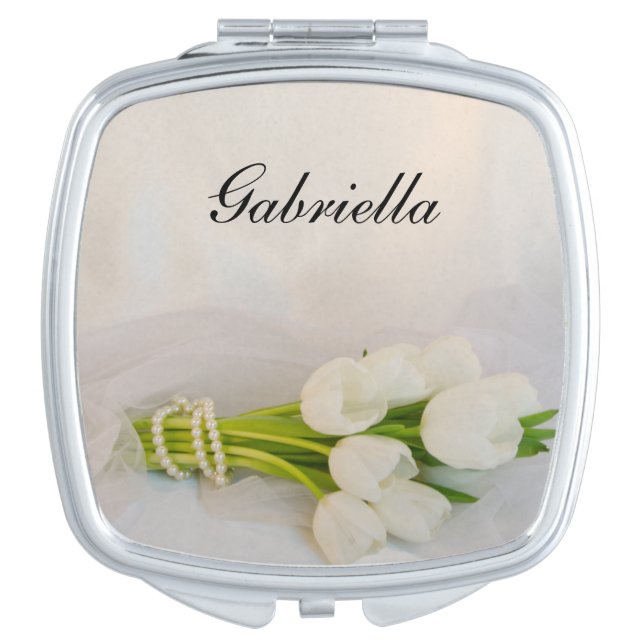 White Tulip Bouquet Spring Wedding Mirror For Makeup (Front)