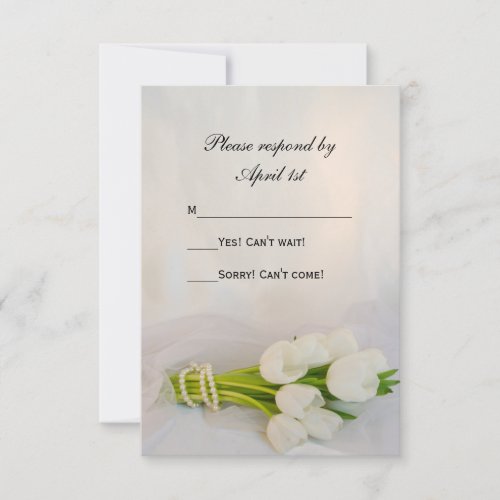 White Tulip Bouquet Spring Wedding RSVP Card