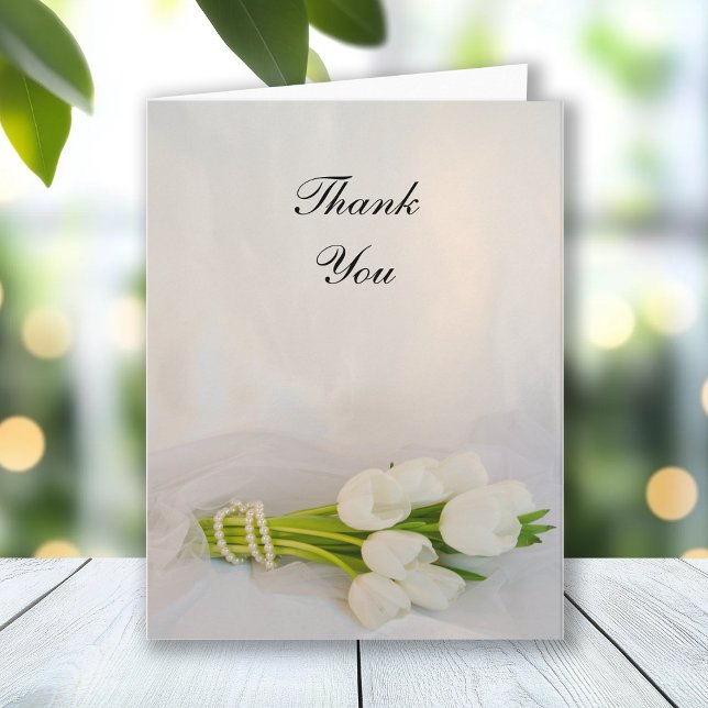 White Tulip Bouquet Spring Wedding Thank You Card (Creator Uploaded)
