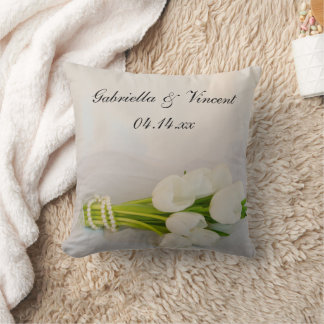 White Tulip Bouquet Wedding Keepsake Throw Pillow