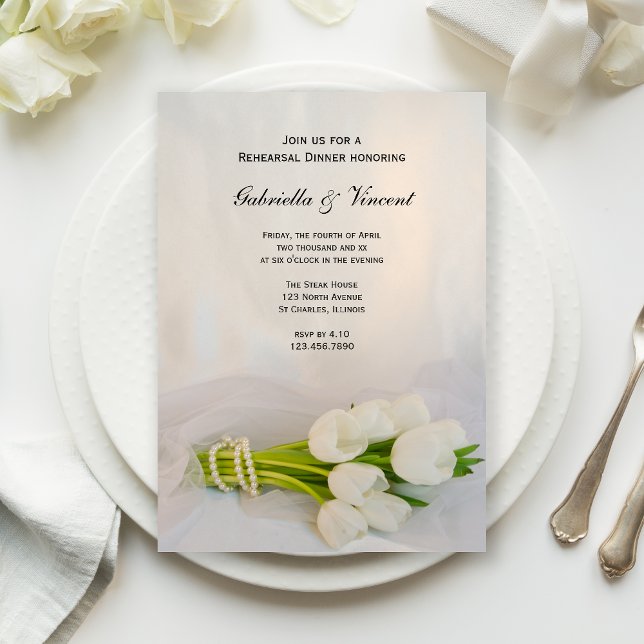 White Tulip Bouquet Wedding Rehearsal Dinner Invitation (Creator Uploaded)