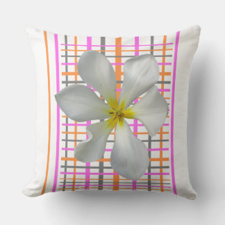 White Tulip Checkered Pattern Throw Pillow