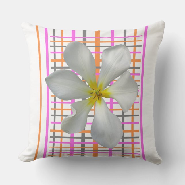 White Tulip Checkered Pattern Throw Pillow (Front)
