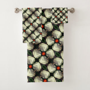 White Tulip Flower Abstract Pattern     Bath Towel Set