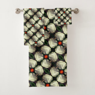 White Tulip Flower Abstract Pattern Bath Towel Set