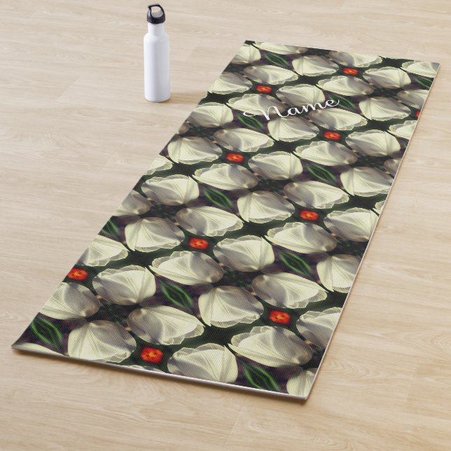 White Tulip Flower Abstract Pattern Personalized Yoga Mat (In Situ)