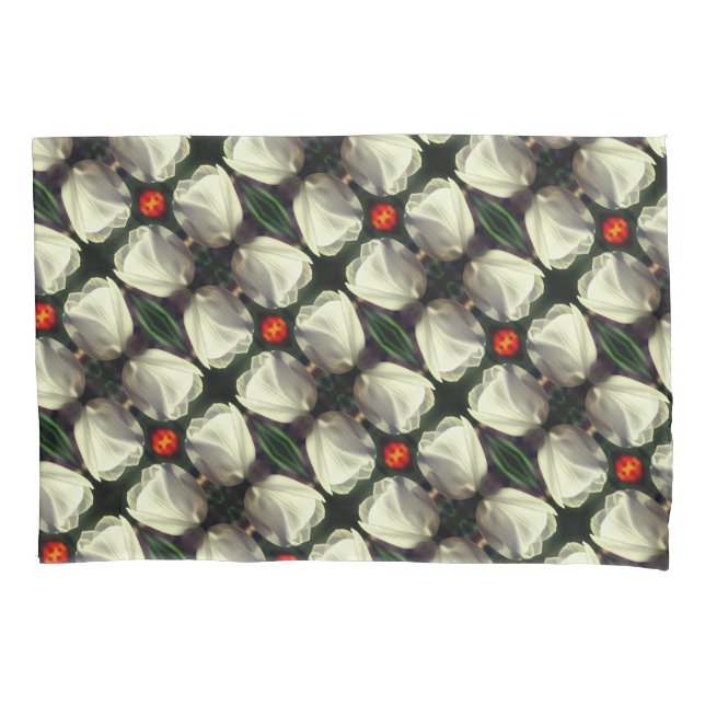 White Tulip Flower Abstract Pattern Pillow Case (Front)