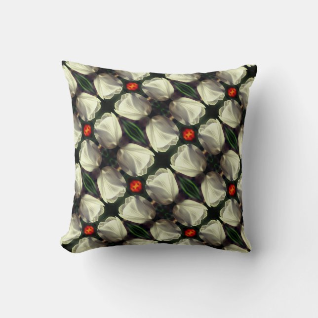 White Tulip Flower Abstract Pattern  Throw Pillow (Front)