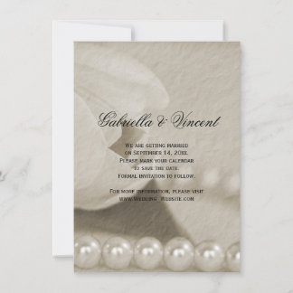 White Tulip Flower and Pearls Save the Date