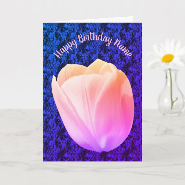 White Tulip Flower Art Personalized Birthday Card (Small Plant)