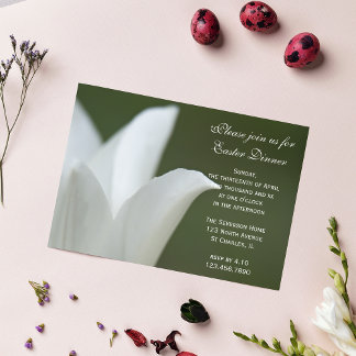 White Tulip Flower Easter Dinner Invitation