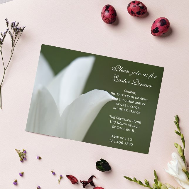 White Tulip Flower Easter Dinner Invitation (Creator Uploaded)