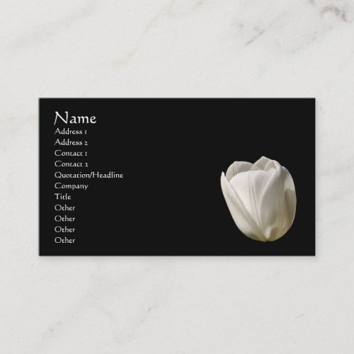 White Tulip Flower On Black Business Card