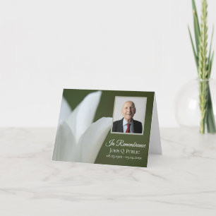 White Tulip Flower on Green Funeral Memorial Letterpress Thank You Card