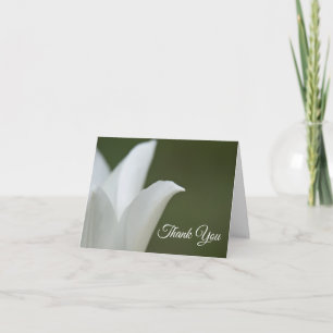 White Tulip Flower on Green Funeral Sympathy Letterpress Thank You Card