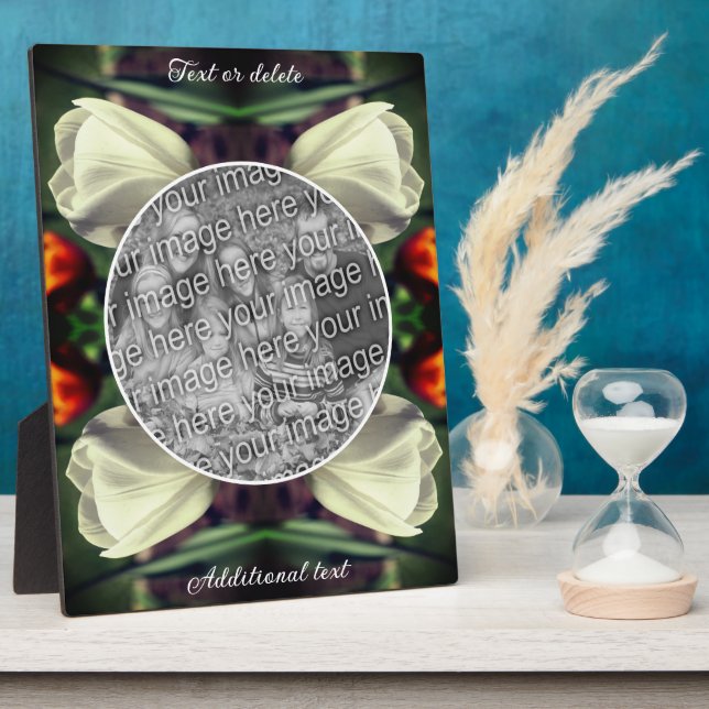 White Tulip Flower Personalized Add Your Own Photo Plaque (Side)