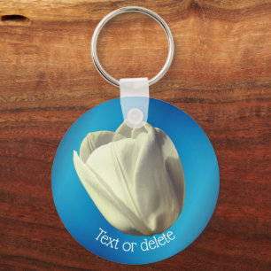 White Tulip Flower Personalized Keychain