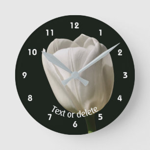 White Tulip Flower Personalized Round Clock