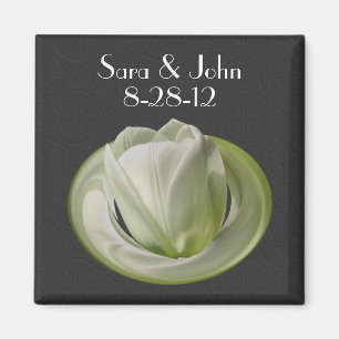 White Tulip Flower Wedding Magnet
