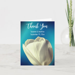 White Tulip Flower Wedding Personalized Letterpress Thank You Card
