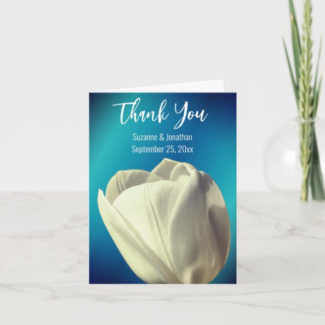 White Tulip Flower Wedding Personalized Thank You Card (Front)