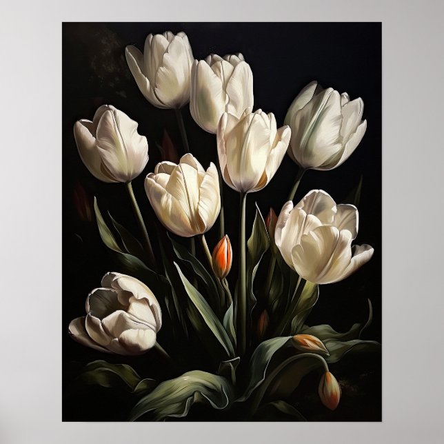 White Tulip Flowers Art Print Poster (Front)