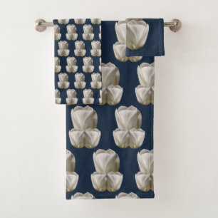 White Tulip Flowers Bath Towel Set