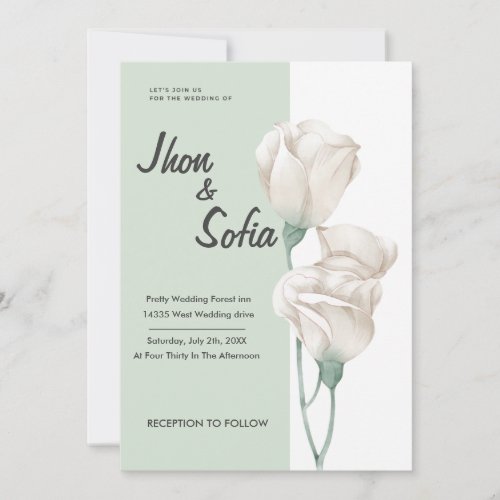 white Tulip Flowers Wedding Invitation