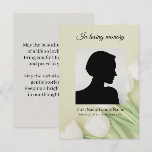 White tulip funeral prayer card