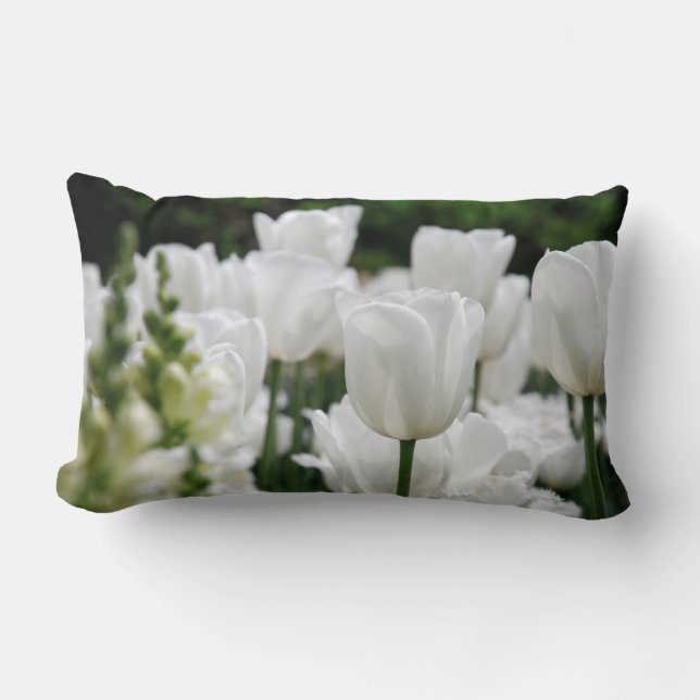 white tulip garden lumbar pillow (Front)