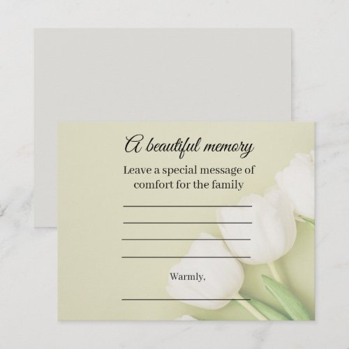 White tulip memorial message card