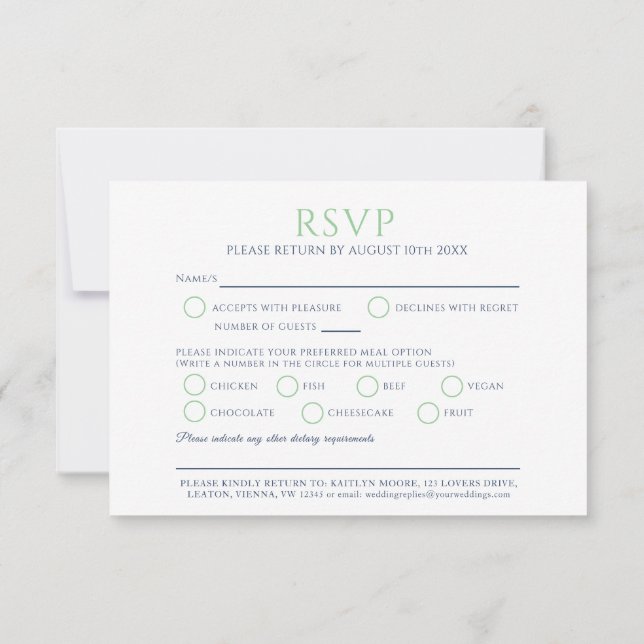 White tulip monogram meal option wedding event RSVP card (Back)