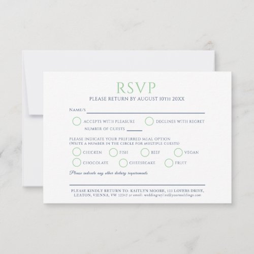 White tulip monogram meal option wedding event RSVP card
