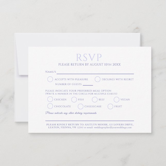 White tulip monogram meal option wedding event RSVP card (Back)